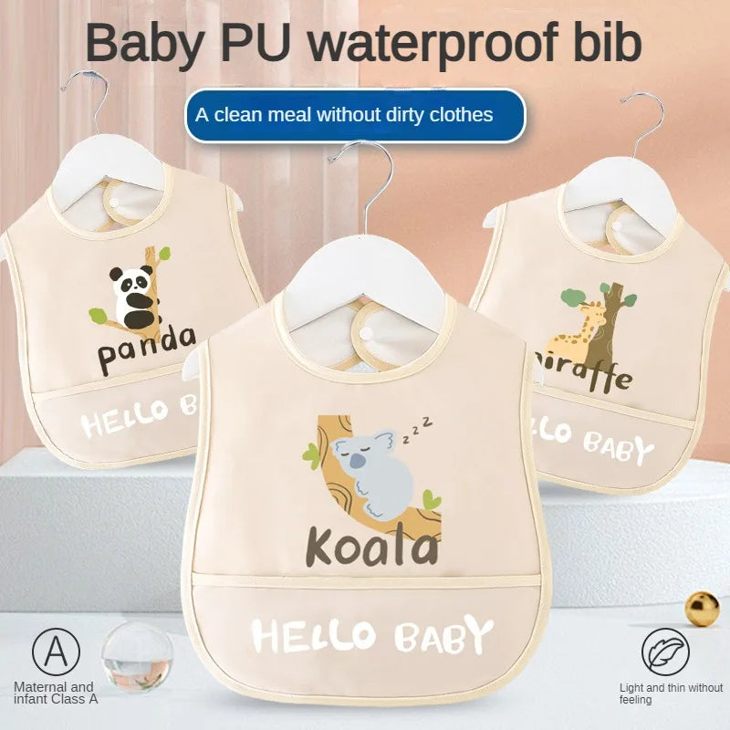 Cartoon Pattern Waterproof Baby Eating Bib Gown for Children Button Closure Food Supplement OEM Service Available