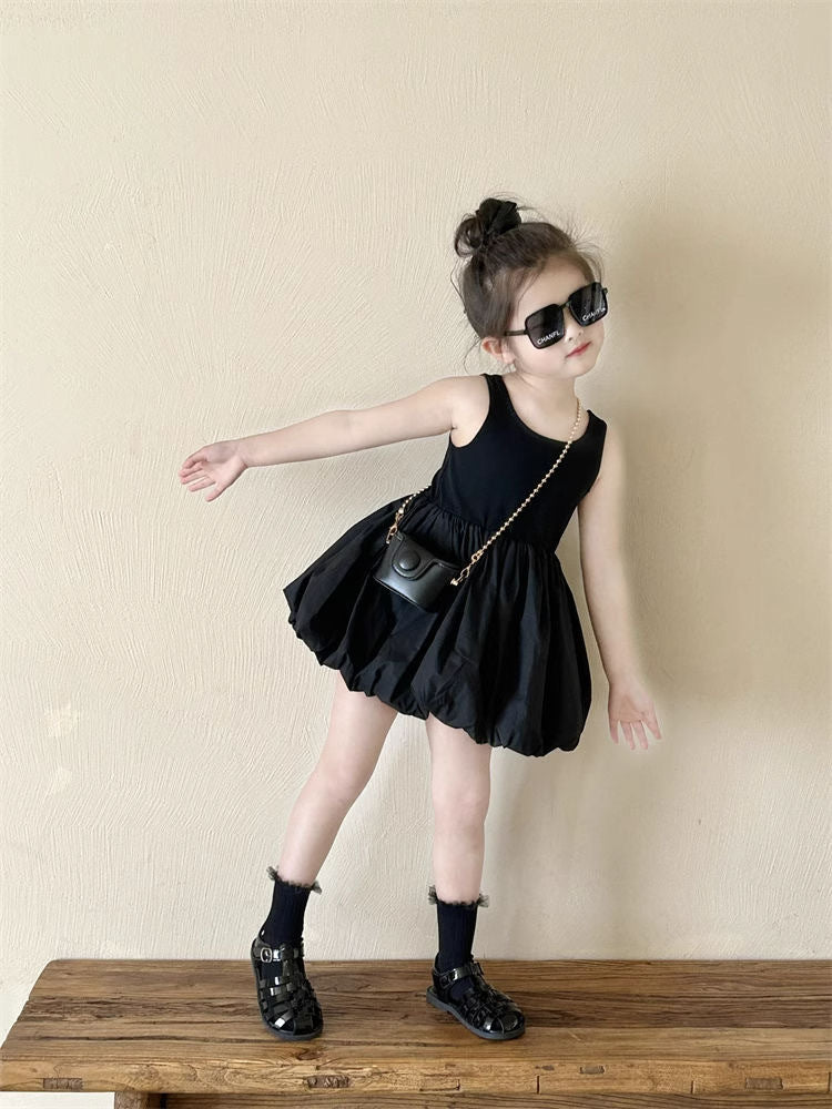 Infant Babys Girls Backless Sling Dress Cotton Solid Sleeveless Children Girls Dress Loose Flower Bud Dress For 2-7Y Kids Girls