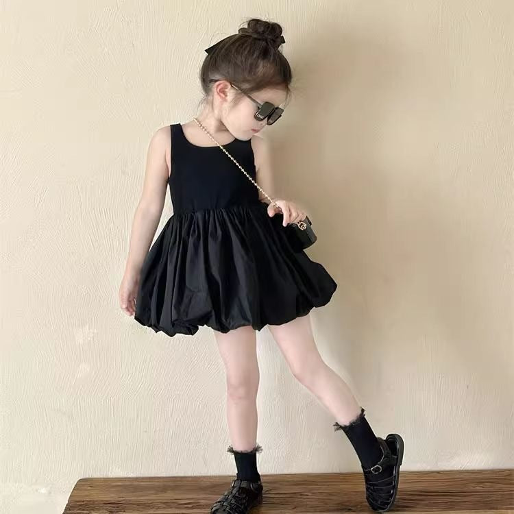 Infant Babys Girls Backless Sling Dress Cotton Solid Sleeveless Children Girls Dress Loose Flower Bud Dress For 2-7Y Kids Girls