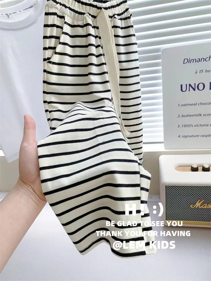 Baby Girls Summer Sets Kids Letter T-shirt+Striped Pants 2Pcs Suit Children Fashion Top Trousers Outfits Infant Casual Clothing