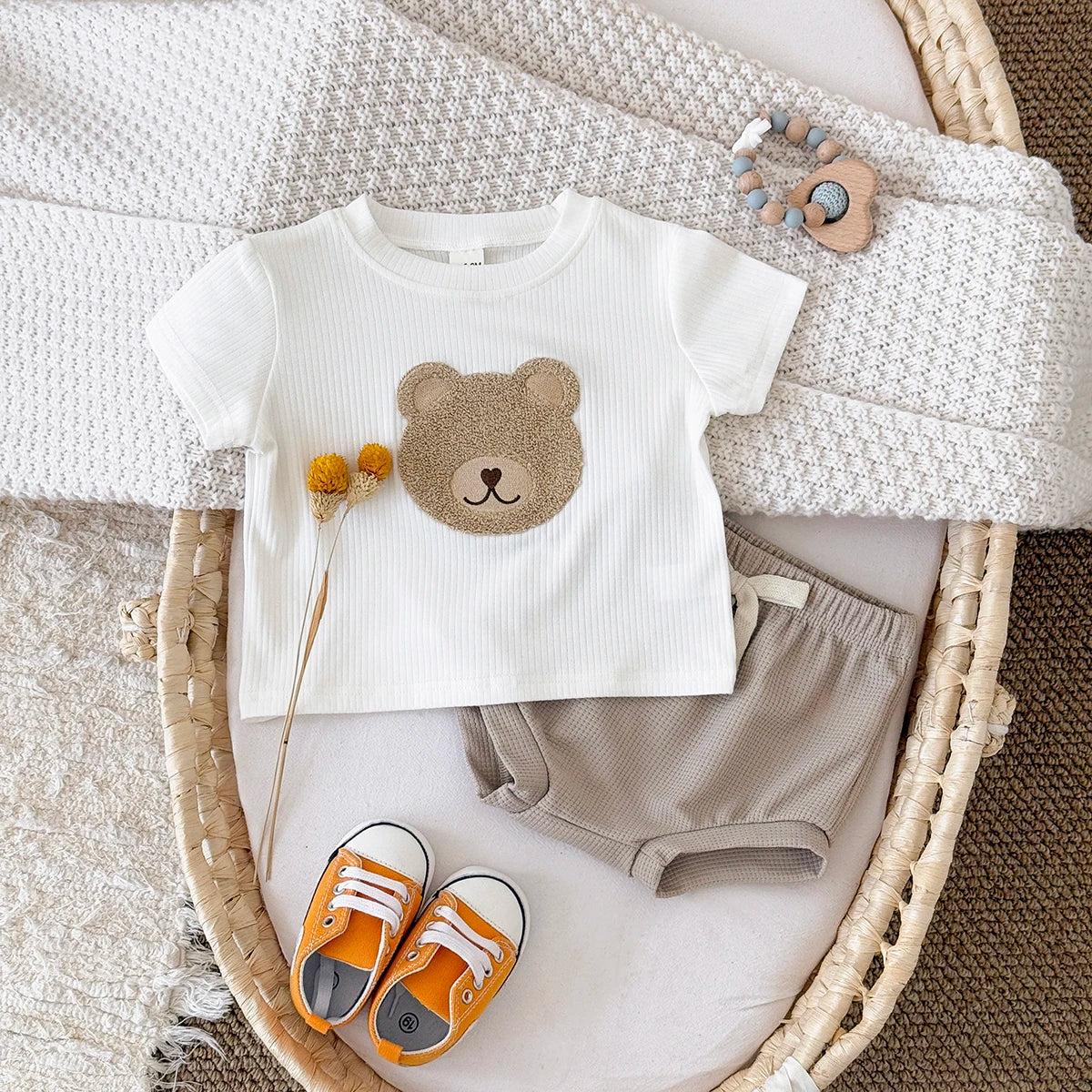 Baby Clothes Cute Children Tracksuit Summer Clothing Cartoon Bear Fashion Baby T-shirt + Shorts Suit 2Pcs/Set 