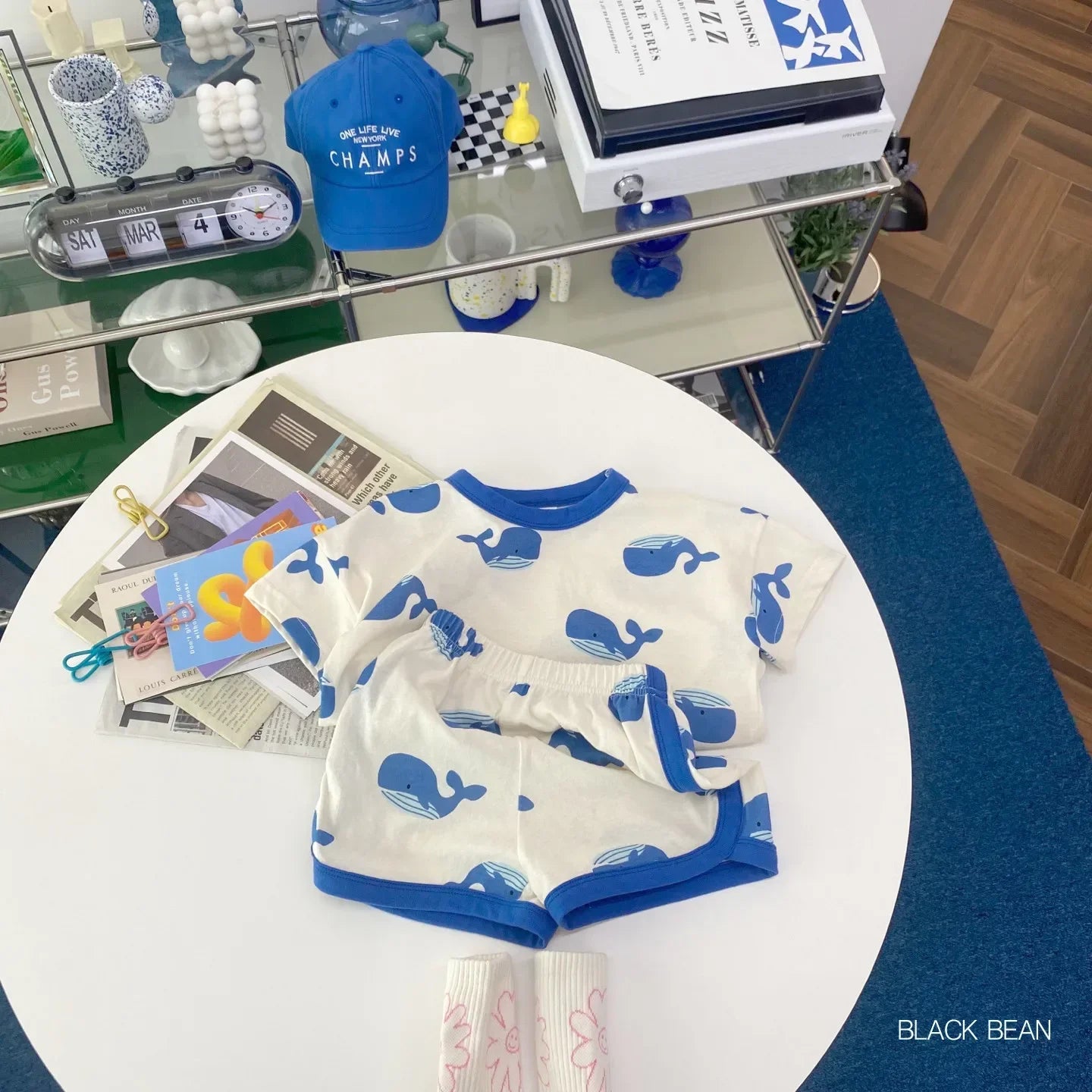 Full Print dolphin Tees +shorts Boys And Girls Cute Cotton Fashion Crew Neck Pullover Short Sleeve Home Clothes 2pcs Suits