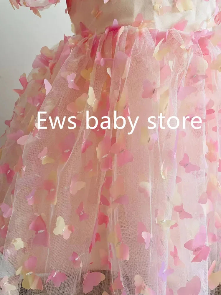 Fashion Baby Girl Dress Butterfly Puff Sleeve Tulle