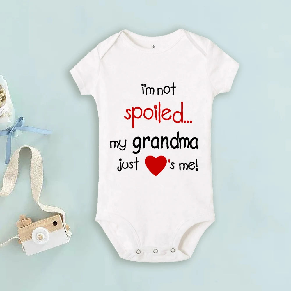 Casual Girl Boy Baby Romper My Grandma Just Loves Me Letter Print Infant Bodysuit Short Sleeve Jumpsuit Hoilday Party Clothes