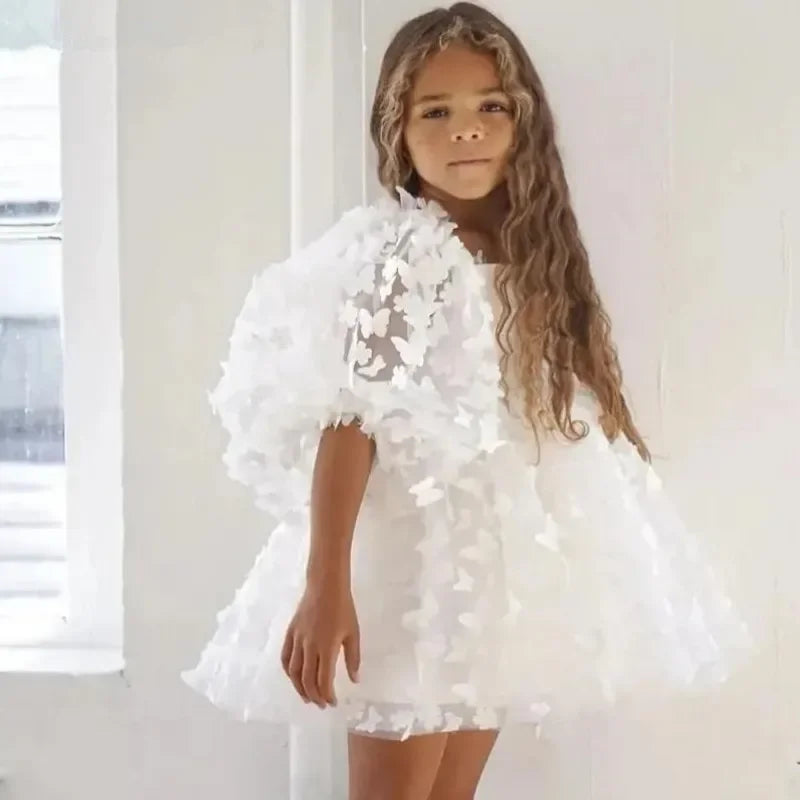Fashion Baby Girl Dress Butterfly Puff Sleeve Tulle