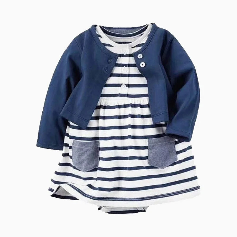 Floral Button Romper Dress+Long Sleeve Small Coat