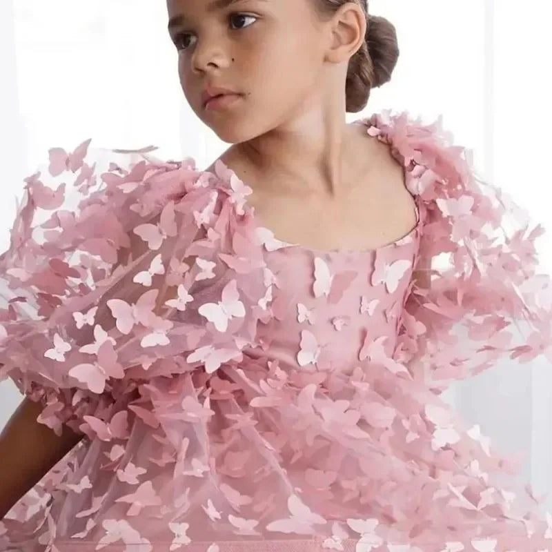 Fashion Baby Girl Dress Butterfly Puff Sleeve Tulle