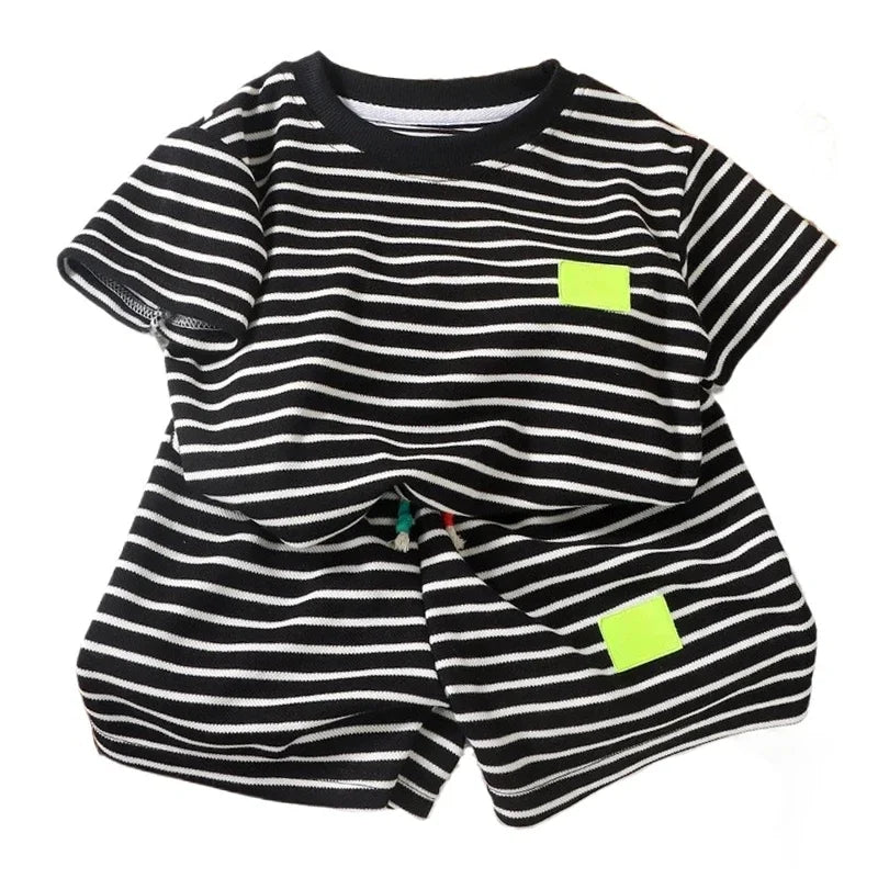 Stripe Tshirts and Shorts 2 Pieces Suits Casual Tracksuits