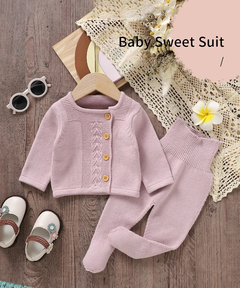 Baby Clothes Set Knit Fashion Solid Warm Infant Sweater Trousers Leggings Autumn Newborn Girl Boy Long Sleeve Pullover Pants 2PC