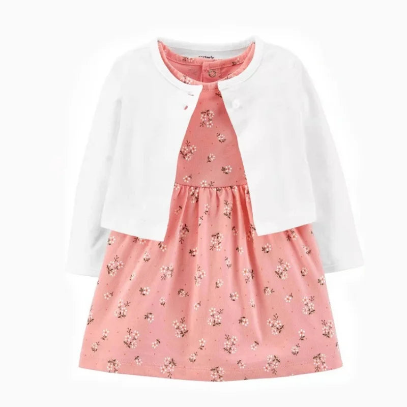 Floral Button Romper Dress+Long Sleeve Small Coat