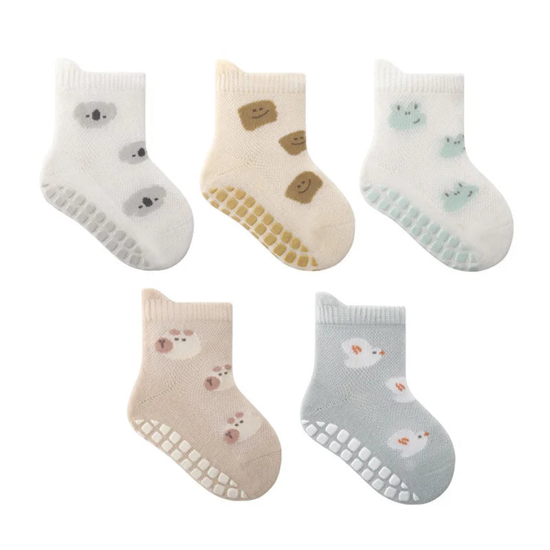 5 Pairs Childrens Non-Slip Socks Cute Cartoon Pattern Kids Boys Girls Floor Socks Comfortable Breathable for Toddler