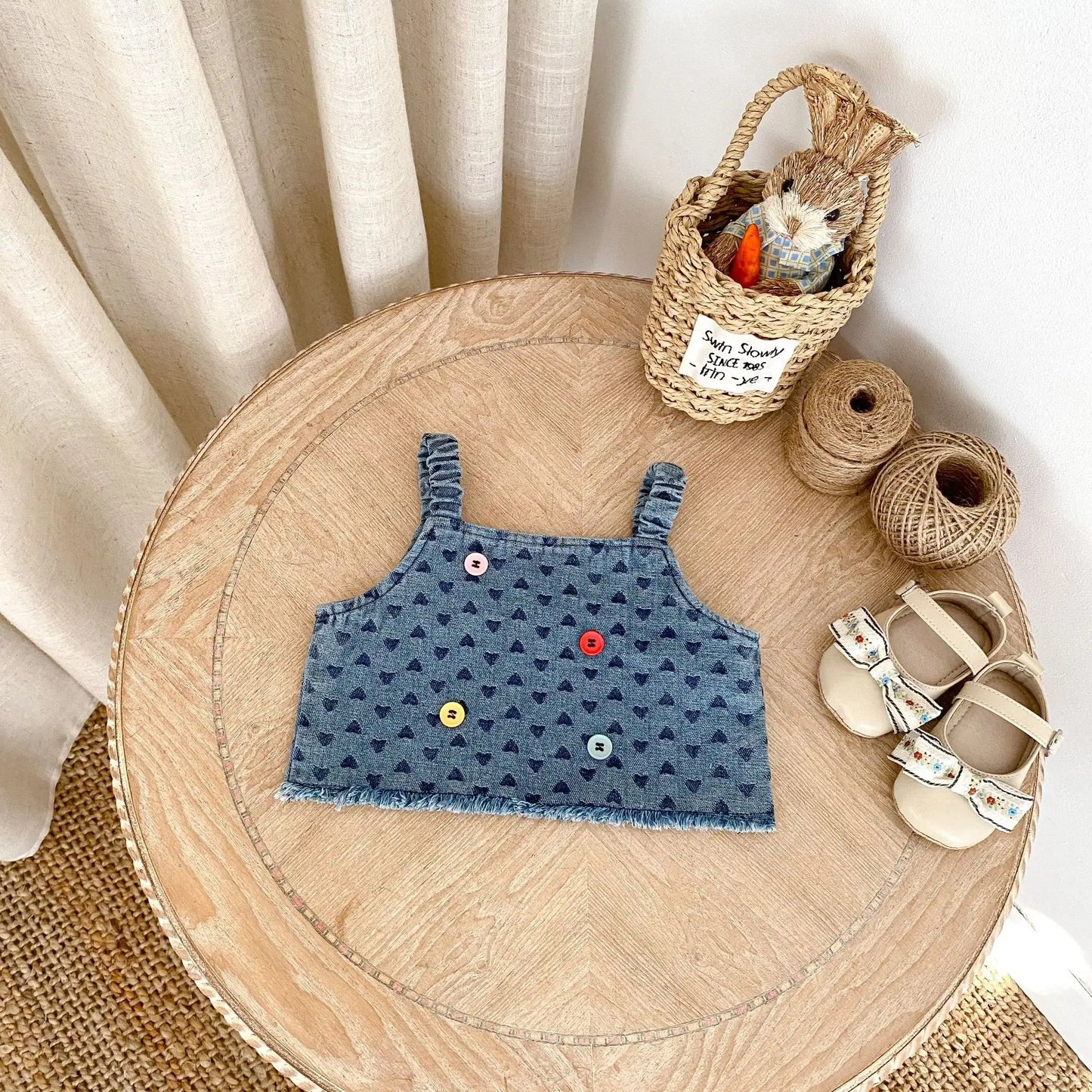 Baby Clothes Summer Female Baby Fashion Trend Cowboy Set Love Cowboy Strap Top Short Skirt Two Piece Set