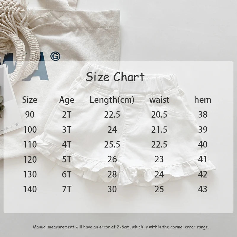 Children New Summer Kids Girls Ruffle Shorts Solid Brief Denim Children's Wear Teenage Girl Jeans