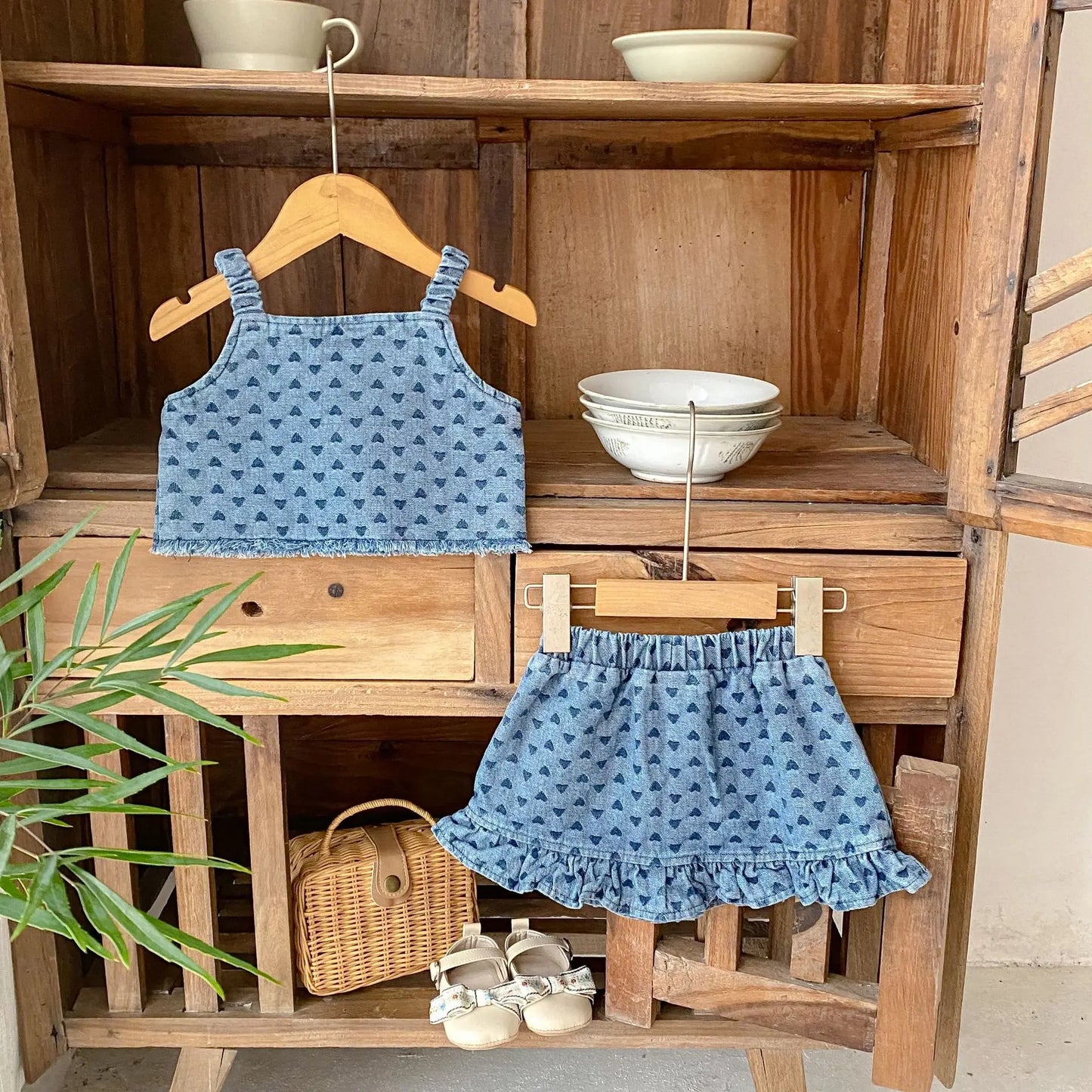 Baby Clothes Summer Female Baby Fashion Trend Cowboy Set Love Cowboy Strap Top Short Skirt Two Piece Set