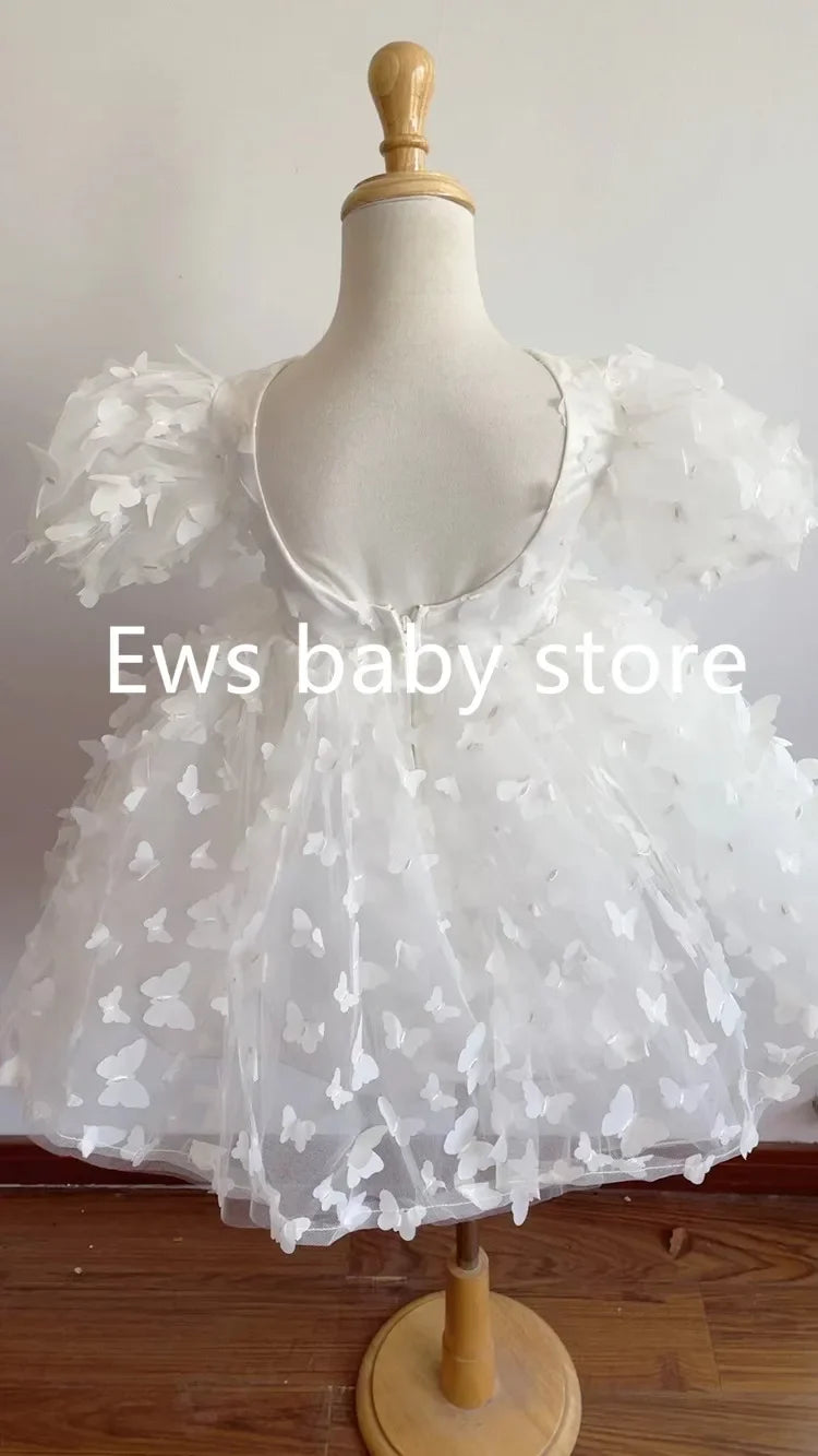 Fashion Baby Girl Dress Butterfly Puff Sleeve Tulle