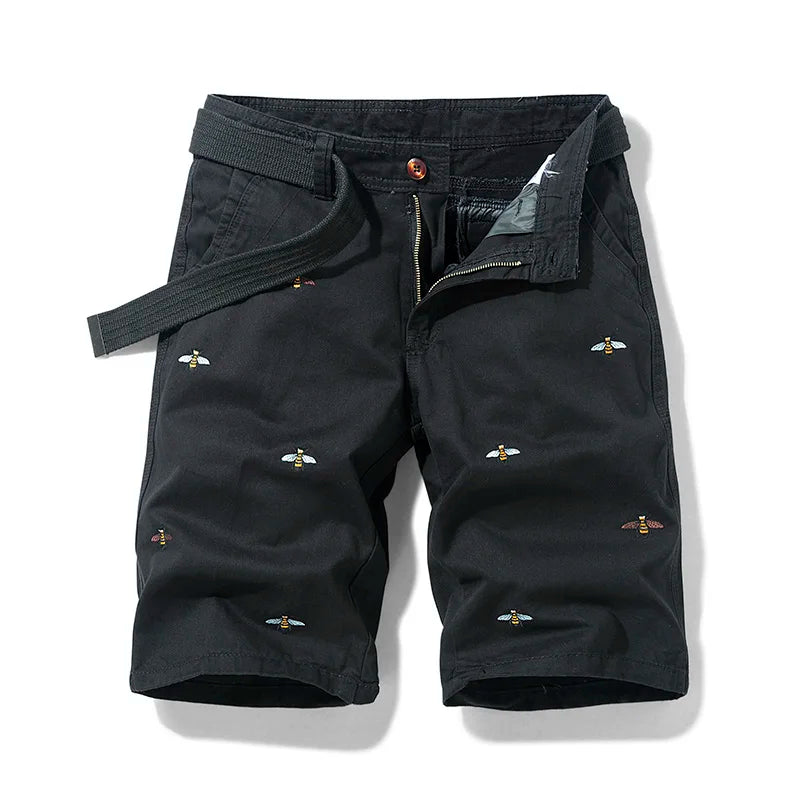 Summer men'sshorts loose straight leg pants casual solid color Japanese style over the knee sports pants multi pocket work pants