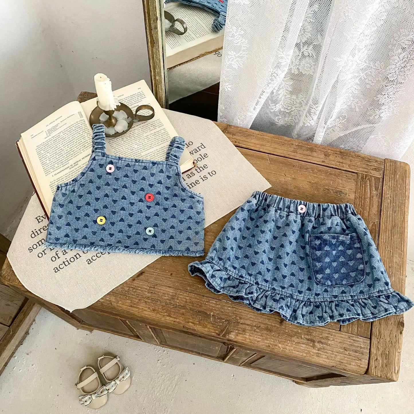Baby Clothes Summer Female Baby Fashion Trend Cowboy Set Love Cowboy Strap Top Short Skirt Two Piece Set