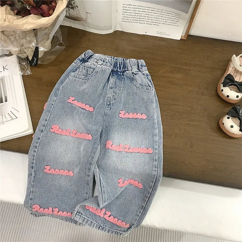 Children's Clothing sets 2-7 Years Pink Knitted Waistcoat + Jeans Summer Outfit Toddler Infant Clothing Set Kids Wear