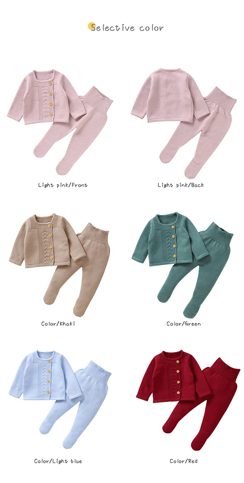 Baby Clothes Set Knit Fashion Solid Warm Infant Sweater Trousers Leggings Autumn Newborn Girl Boy Long Sleeve Pullover Pants 2PC