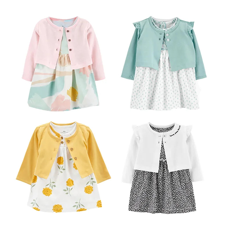 Floral Button Romper Dress+Long Sleeve Small Coat