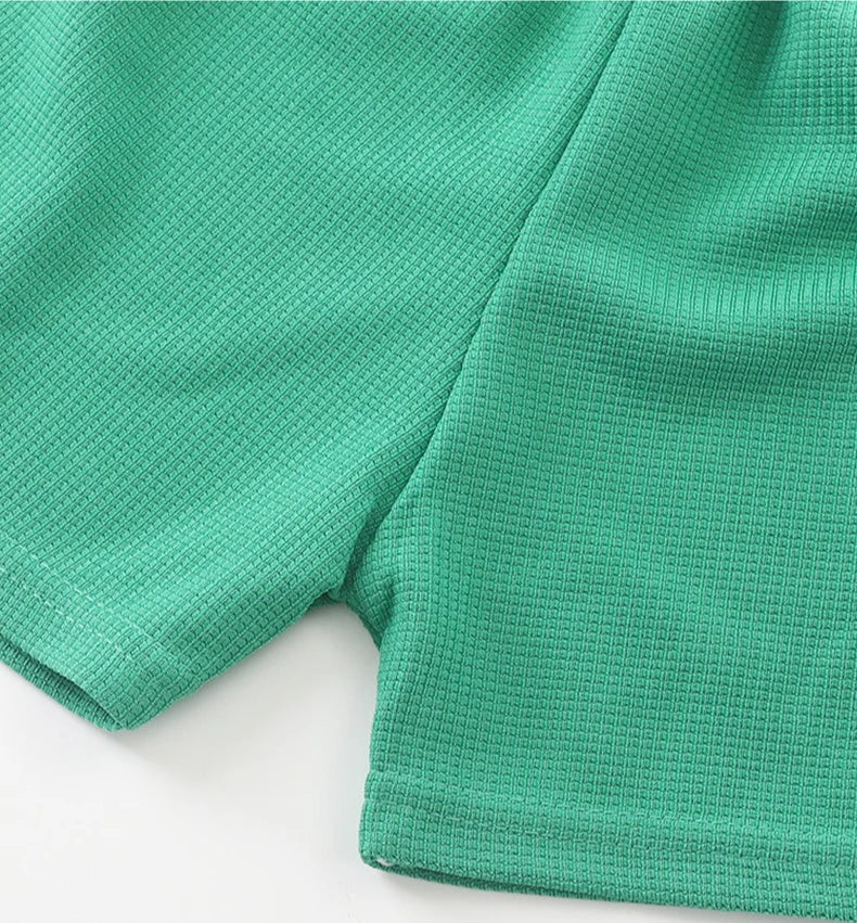 Children's Sets Summer Leisure Loose Casual Girls Boys Waffle Short-sleeved Solid Top+shorts 2-piece Suit Simple Loungewear