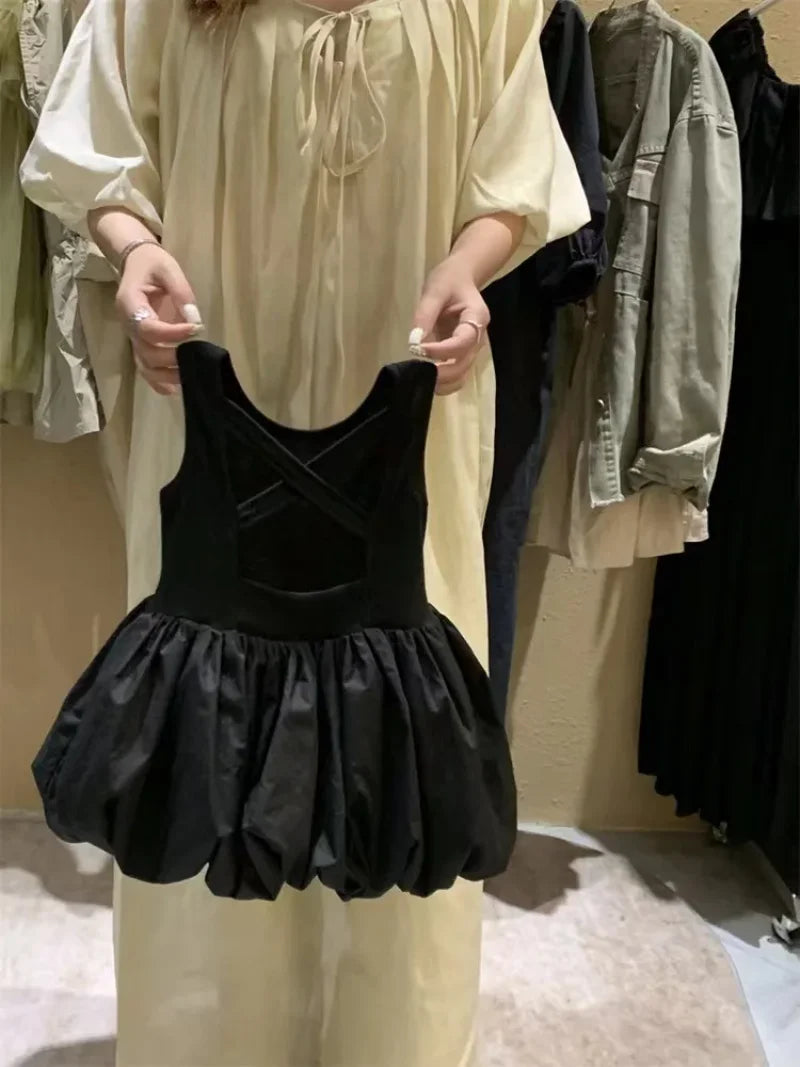 Infant Babys Girls Backless Sling Dress Cotton Solid Sleeveless Children Girls Dress Loose Flower Bud Dress For 2-7Y Kids Girls