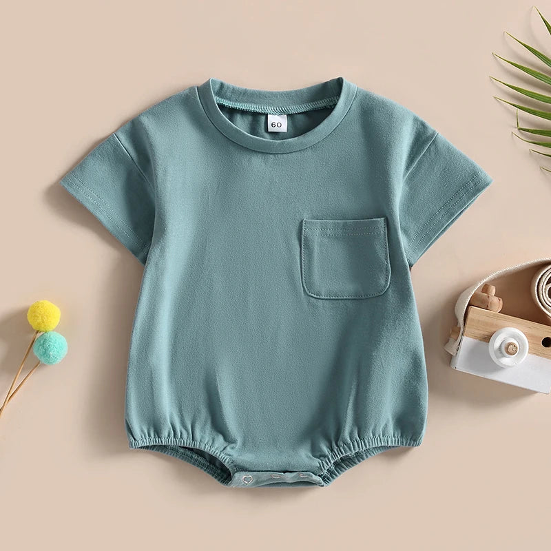 Short Sleeve Pocket Rompers Casual