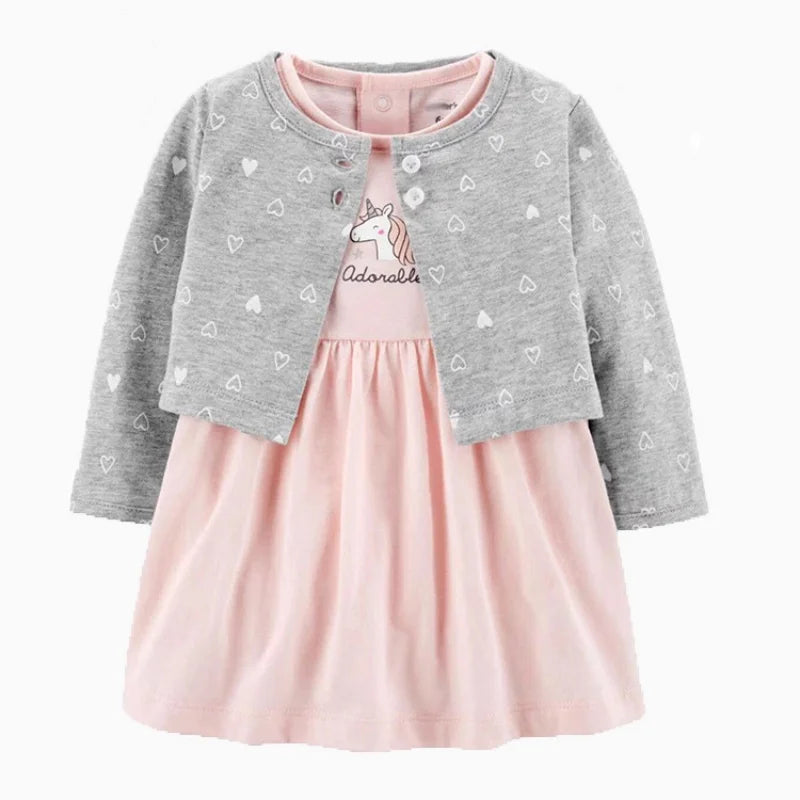 Floral Button Romper Dress+Long Sleeve Small Coat