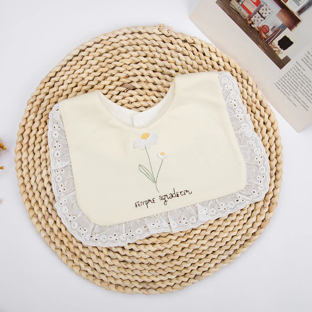 Cotton Baby Bibs Boys Girls Flower Fox Embroider Saliva Towel Infant Feeding Burp Cloth Kids Black Bow Korean Square Scarf