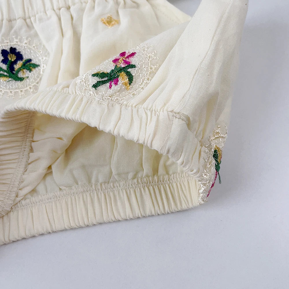 Girls Summer Plain Casual Clothing Embroidery Flower Sleeveless Sling Top + Skirt 2 Pcs Set 2-5 Years Kids Fashion Cute Wear