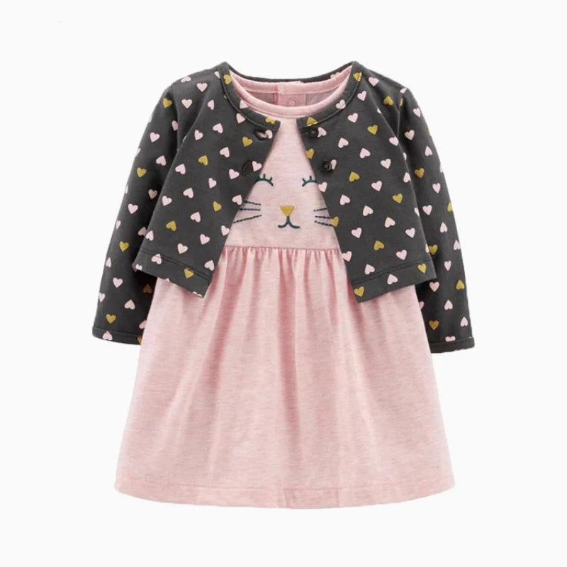 Floral Button Romper Dress+Long Sleeve Small Coat