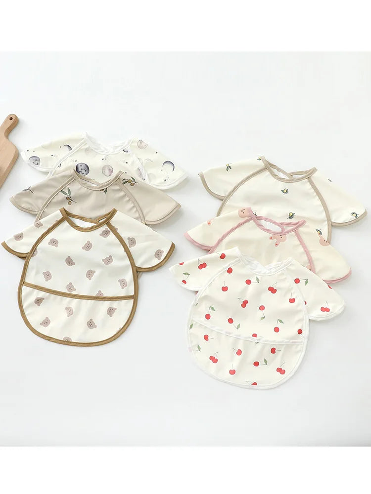 Baby Bibs PU Soft Waterproof Eating Clothes Bib Sleeveless Cartoon Print Dirt Proof Feeding Clothes Toddler Kids Products