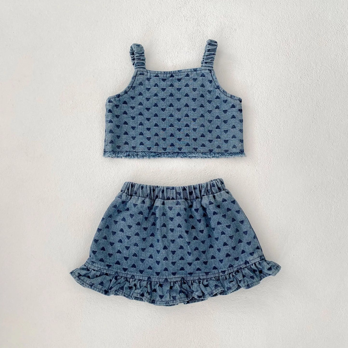 Baby Clothes Summer Female Baby Fashion Trend Cowboy Set Love Cowboy Strap Top Short Skirt Two Piece Set