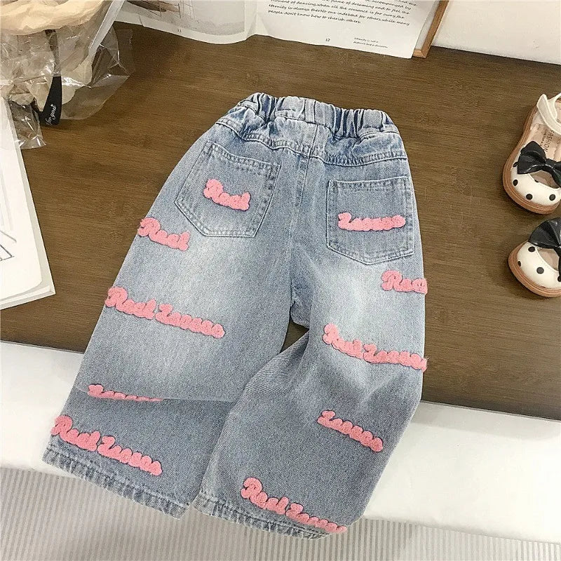 Children's Clothing sets 2-7 Years Pink Knitted Waistcoat + Jeans Summer Outfit Toddler Infant Clothing Set Kids Wear