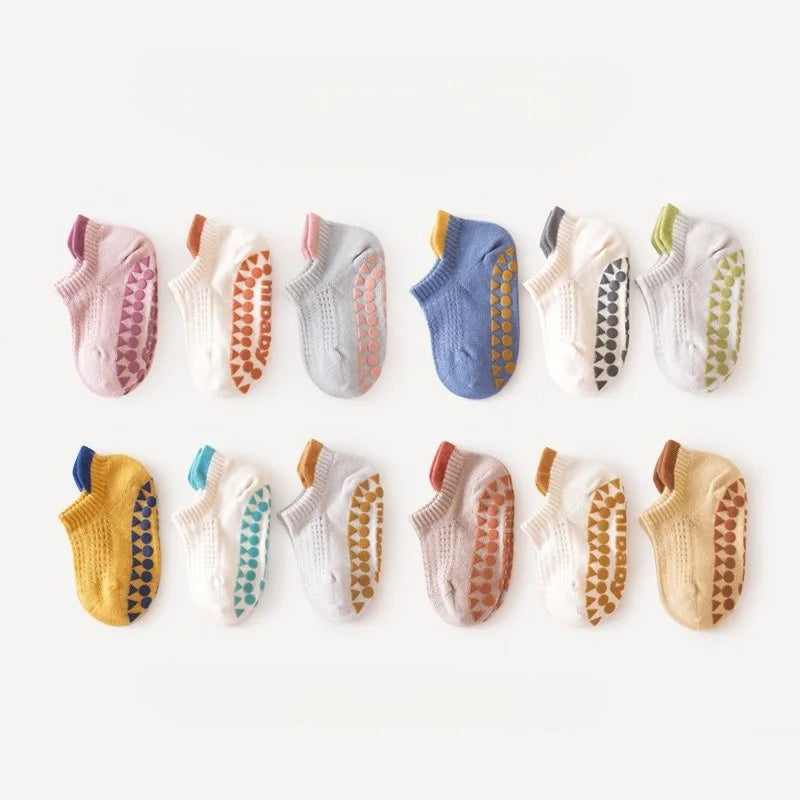 3 Pairs Babys Cotton Thin Mesh Socks Comfy Breathable Kids Boys Girls Non-slip Floor Socks