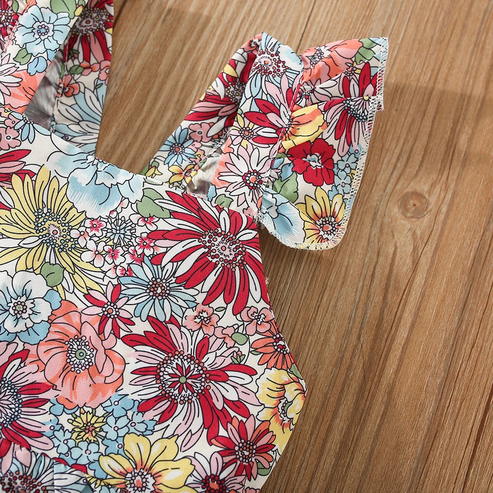 Flower Printed Batwing Sleeve Dress, Newborn Girl