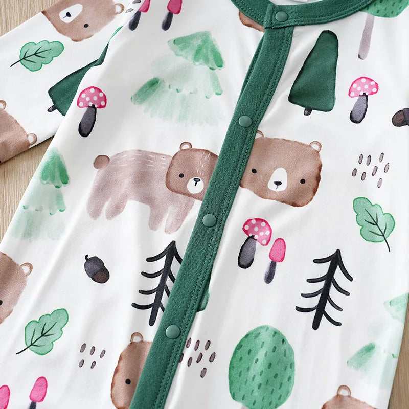 Baby Autumn Clothes Cartoon Animal Elements Baby Boy Long Sleeved Jumpsuit Casual Baby Single Breasted Clothes