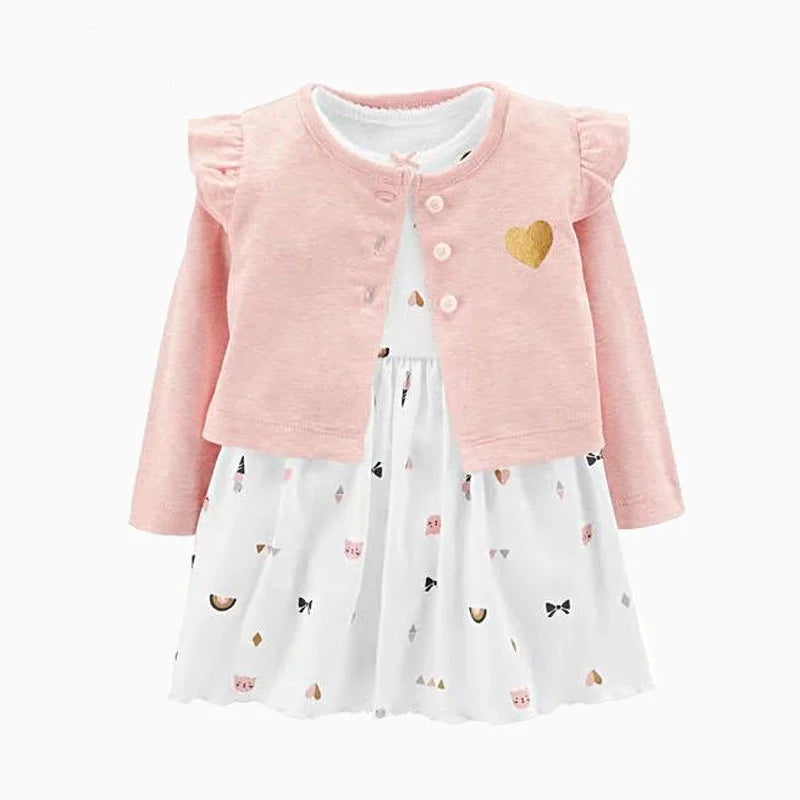 Floral Button Romper Dress+Long Sleeve Small Coat