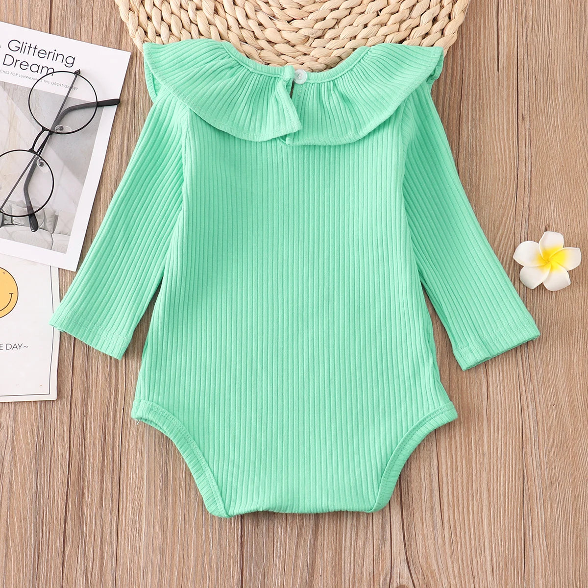 Candy ruffle onesie, newborn girl