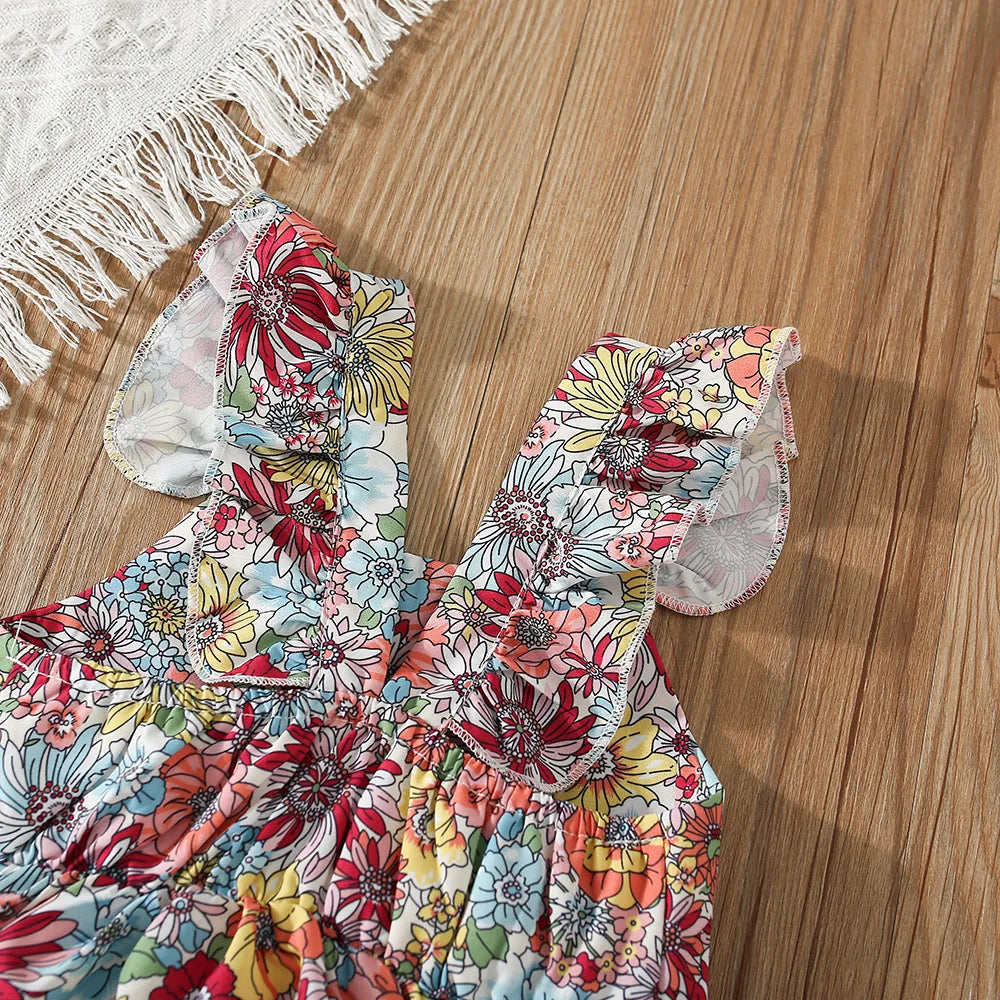 Flower Printed Batwing Sleeve Dress, Newborn Girl