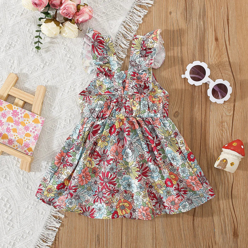 Flower Printed Batwing Sleeve Dress, Newborn Girl