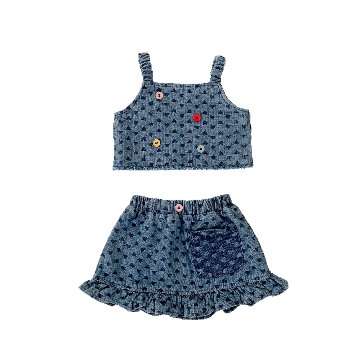 Baby Clothes Summer Female Baby Fashion Trend Cowboy Set Love Cowboy Strap Top Short Skirt Two Piece Set