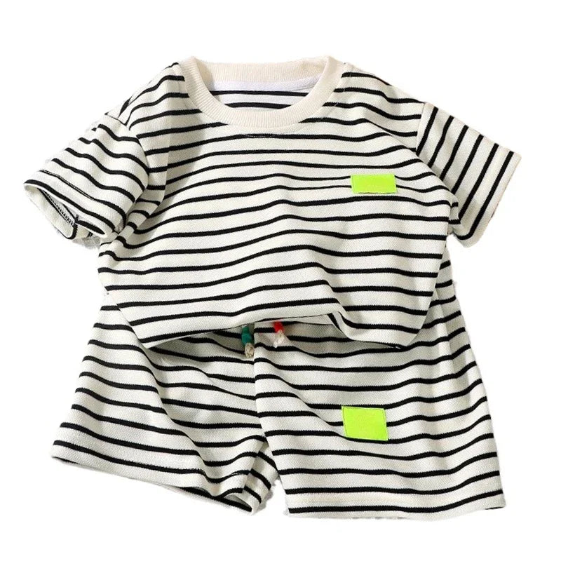 Stripe Tshirts and Shorts 2 Pieces Suits Casual Tracksuits