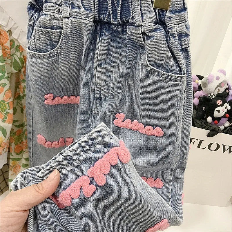 Children's Clothing sets 2-7 Years Pink Knitted Waistcoat + Jeans Summer Outfit Toddler Infant Clothing Set Kids Wear