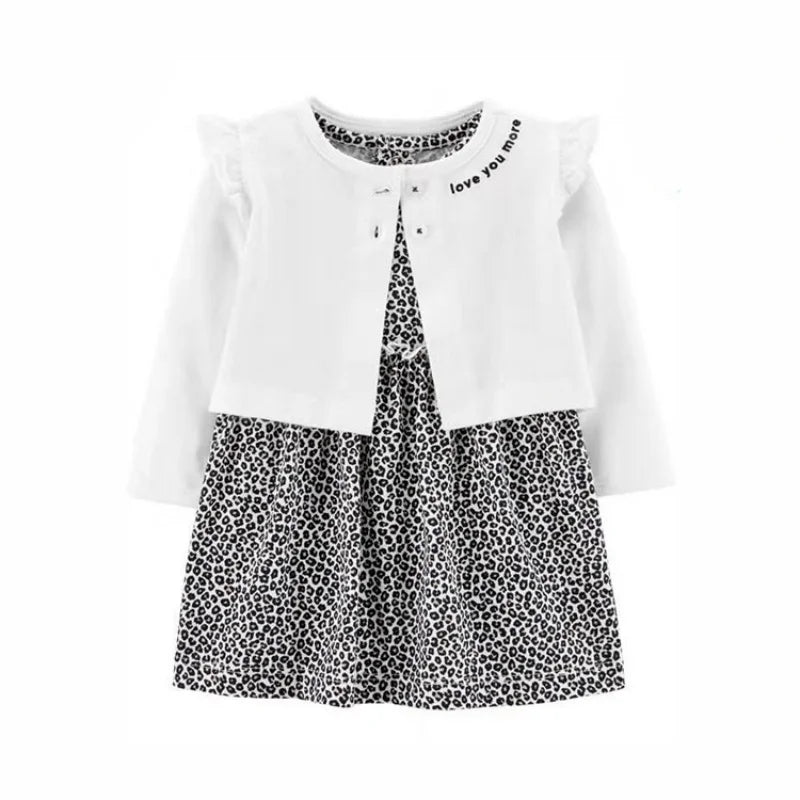 Floral Button Romper Dress+Long Sleeve Small Coat