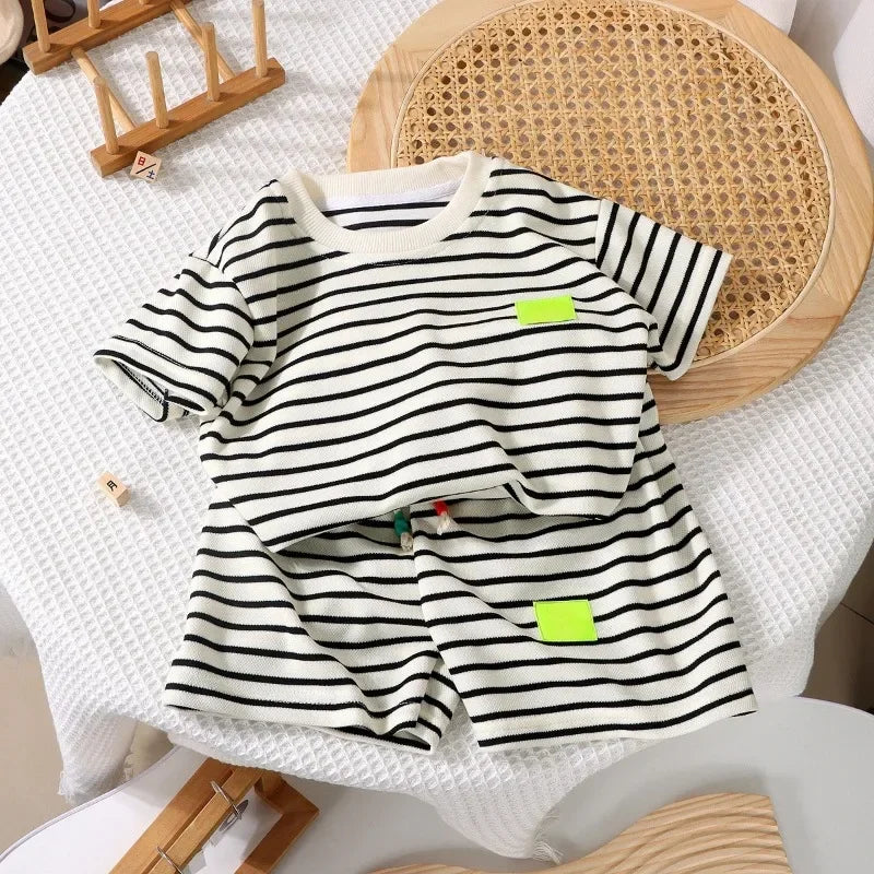 Stripe Tshirts and Shorts 2 Pieces Suits Casual Tracksuits