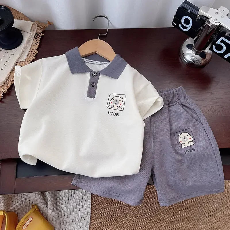Korean Mother Kids Clothes Boys Girls Polo Shirt Shorts 2pcs Set Summer Cotton Short Sleeve Fashion Suit 1-6Y Children Clothing