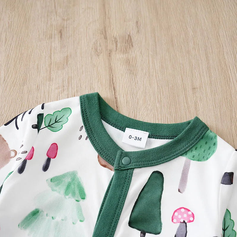 Baby Autumn Clothes Cartoon Animal Elements Baby Boy Long Sleeved Jumpsuit Casual Baby Single Breasted Clothes