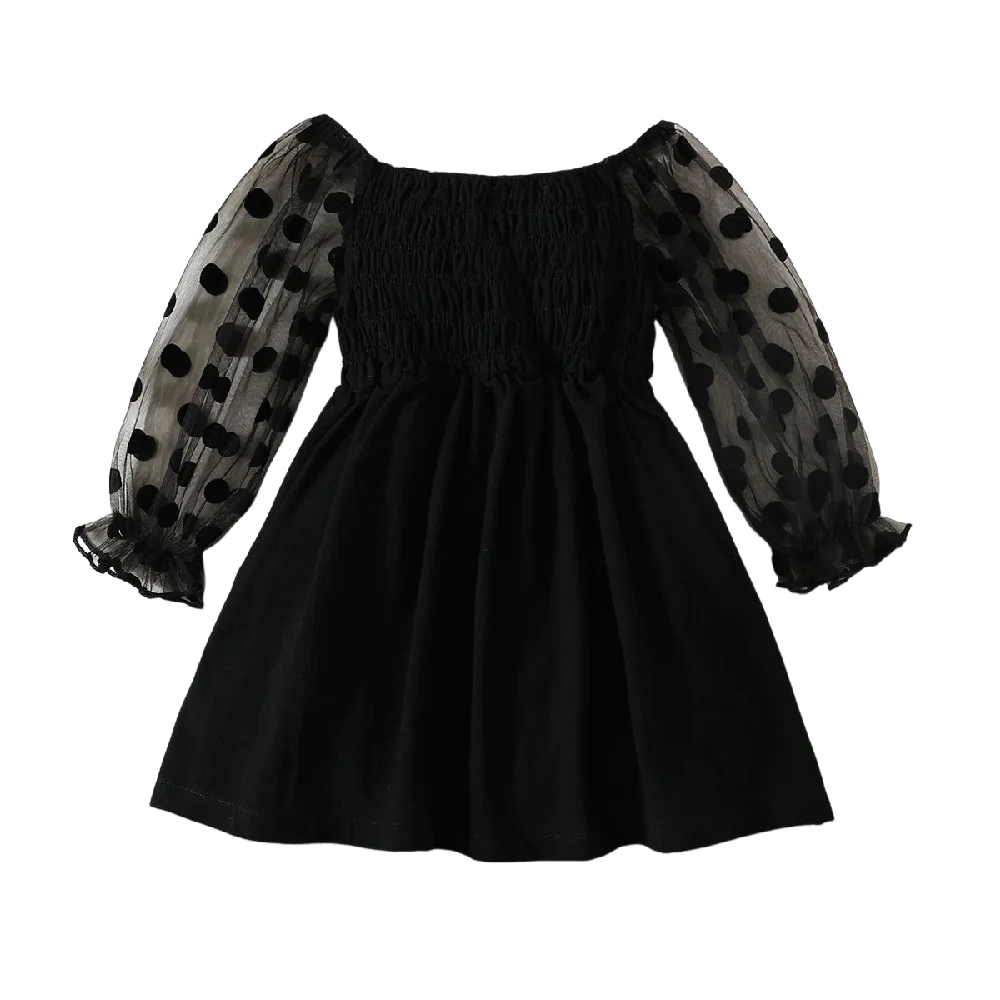 Off the Shoulder Black Mesh Long Sleeved Dress