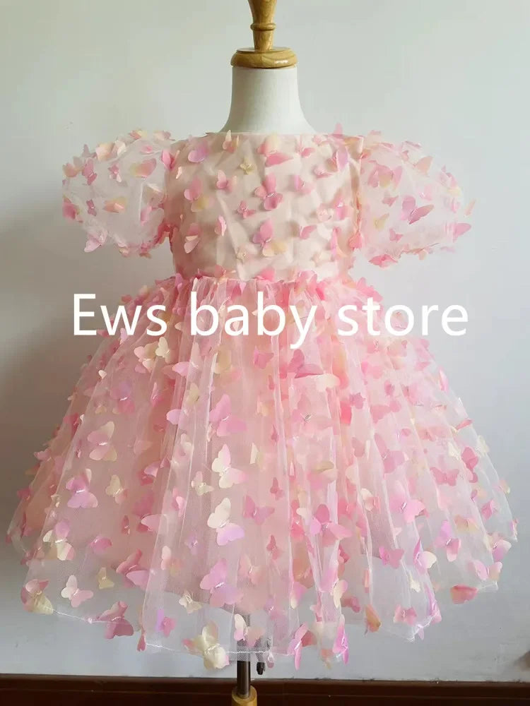 Fashion Baby Girl Dress Butterfly Puff Sleeve Tulle